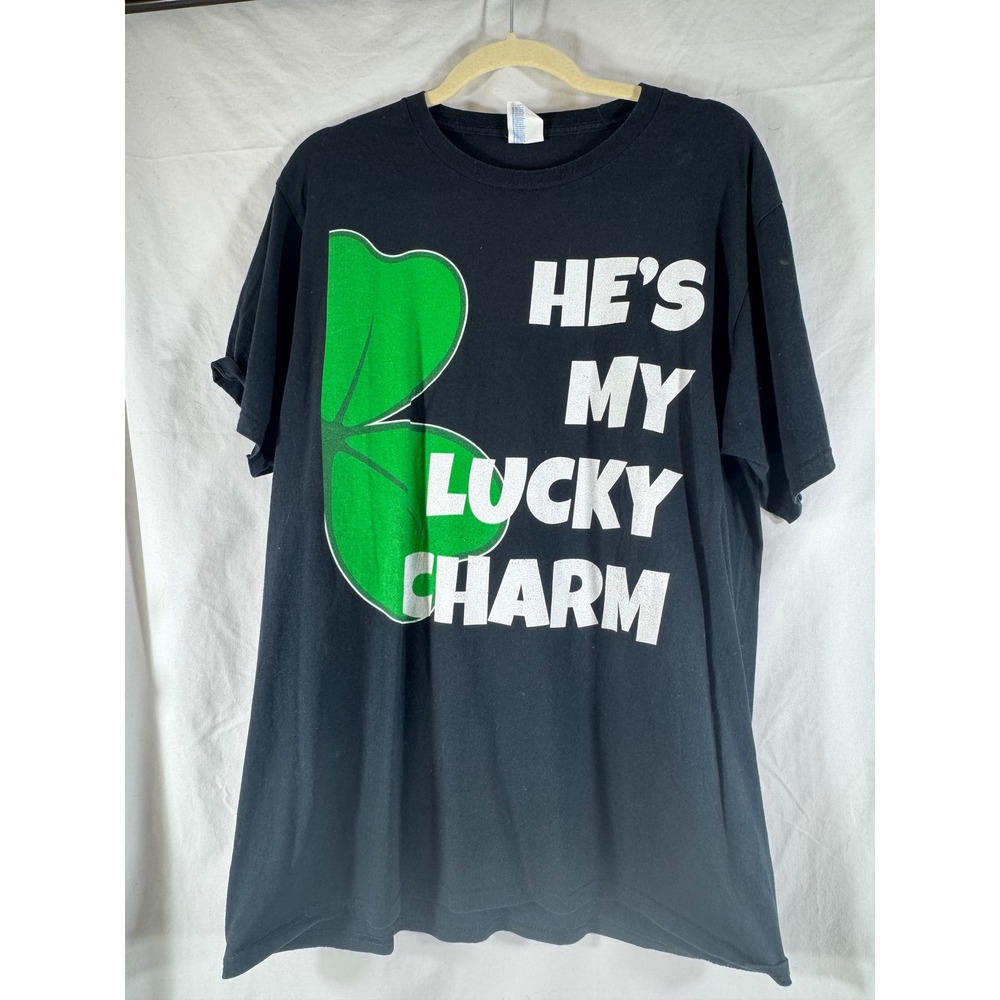 Port & Company He's My Lucky Charm St Patricks Day Graphic Tee Black Large